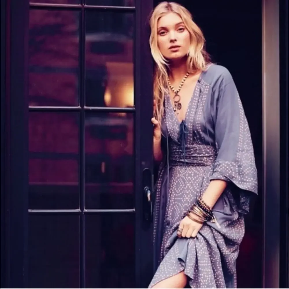Free People Blue Boho Wide Sleeve Midi Dress - Picture 12 of 12